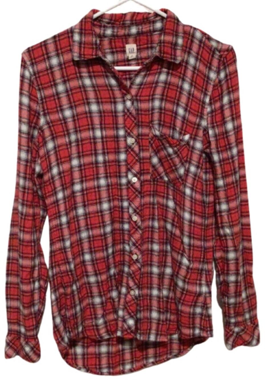 Gap Women’s Red Plaid Long Sleeve Button Up Casual Shirt Top Size Small